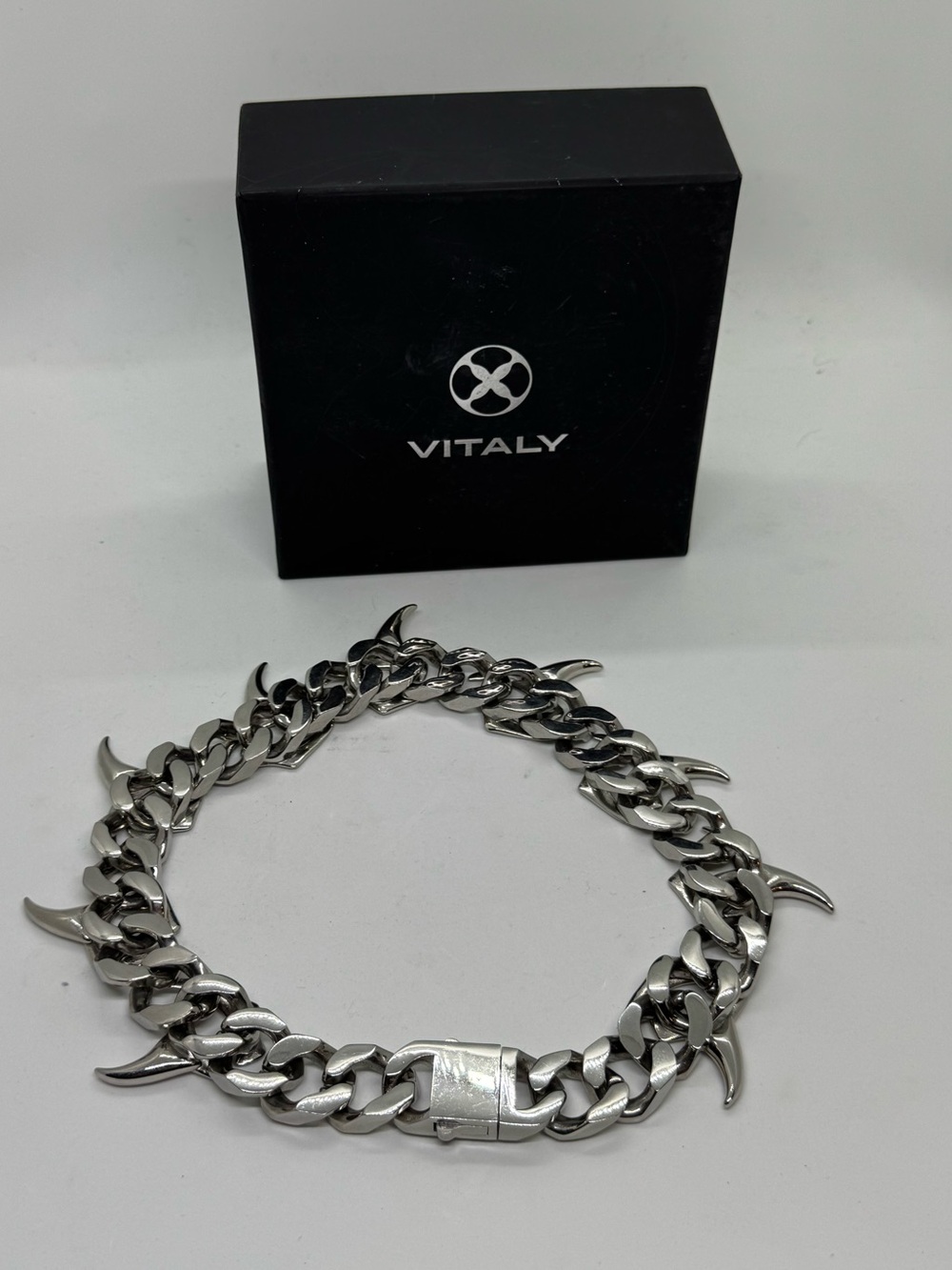 Vitaly Ransom Chain Necklace 20” Silver Stainless Steel Neo Tribal Spike Choker